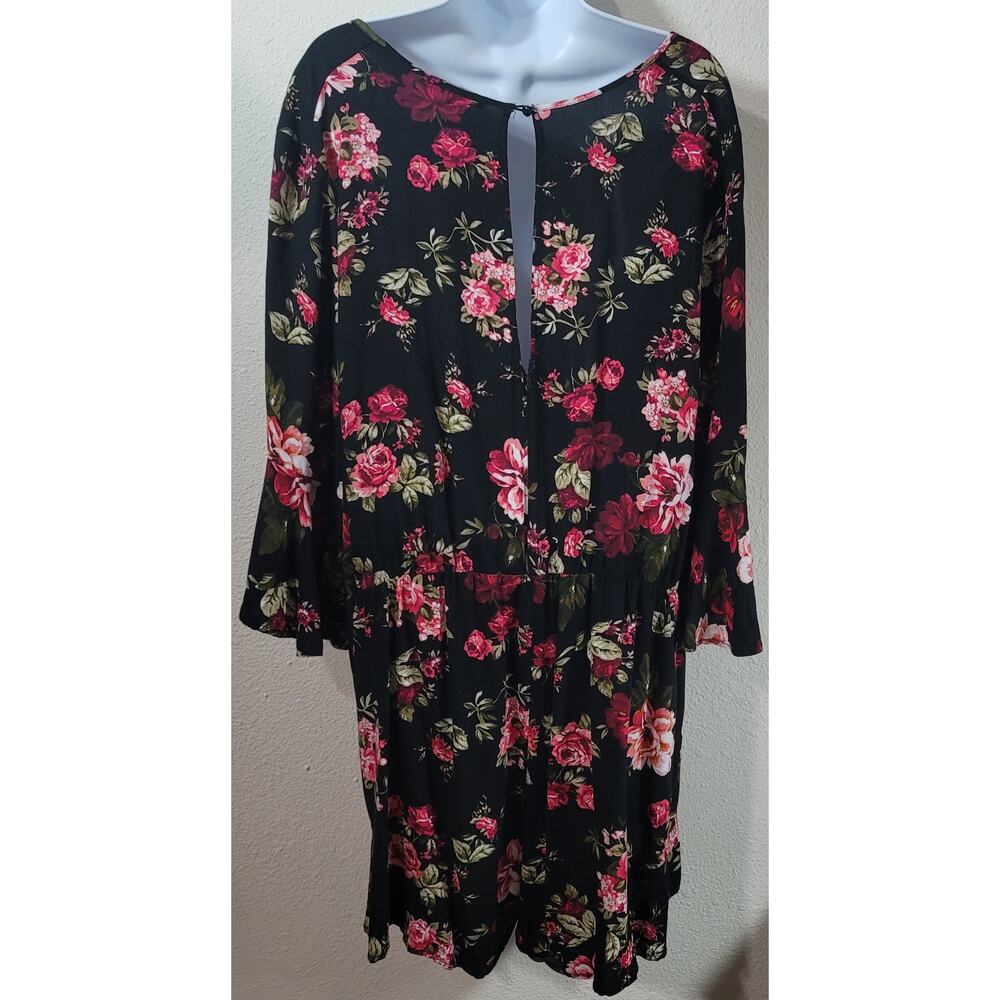 Ambiance Black Pink Red Flora Print Romper 3X Plus Ruffle Bell Sleeves Soft - Picture 3 of 6
